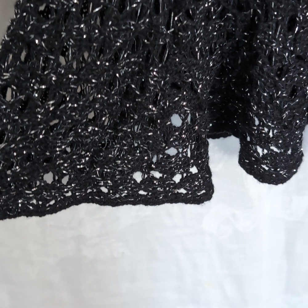 Black Silver Metallic Knit Dress with Pompom Front Vneck Size Medium - Picture 4 of 6